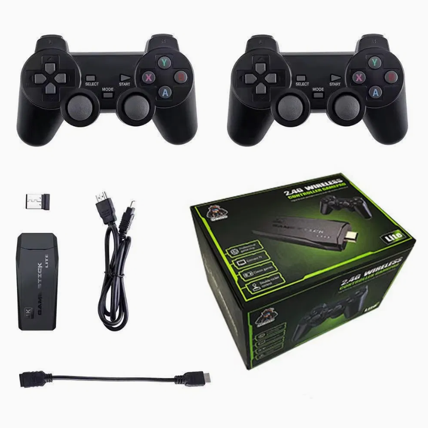 4K Retro Gaming Stick with Dual 2.4GHz Wireless Controllers – 64GB Plug & Play TV Game Console