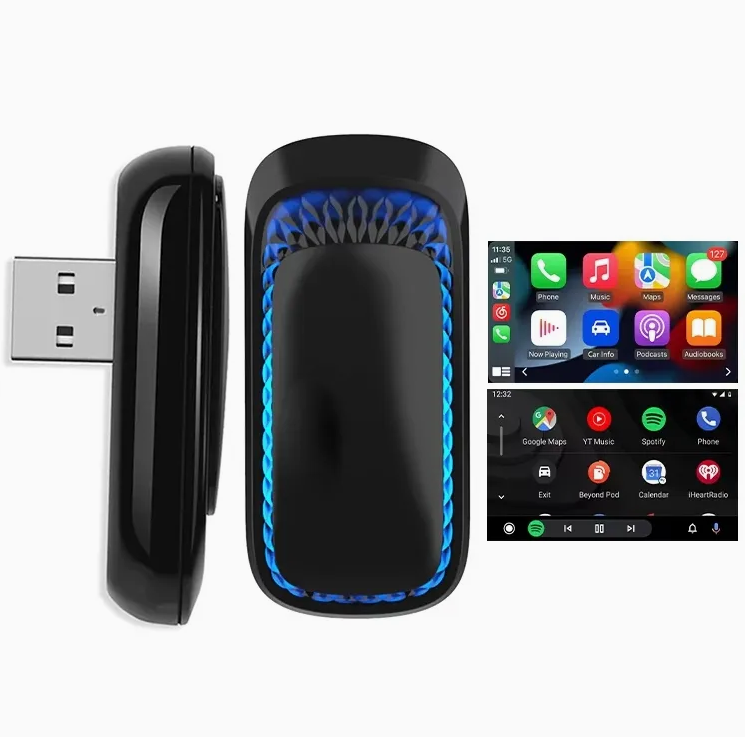 Wireless Android Auto & Apple CarPlay USB Adapter with Ambient LED Light – Plug & Play Car Dongle for Wired-to-Wireless Conversion